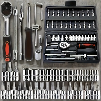 Professional 46pcs Cr-V Steel Socket Set with Ratchet Wrench Storage Bag Durable Sockets Extension Bar for Auto Home Repair