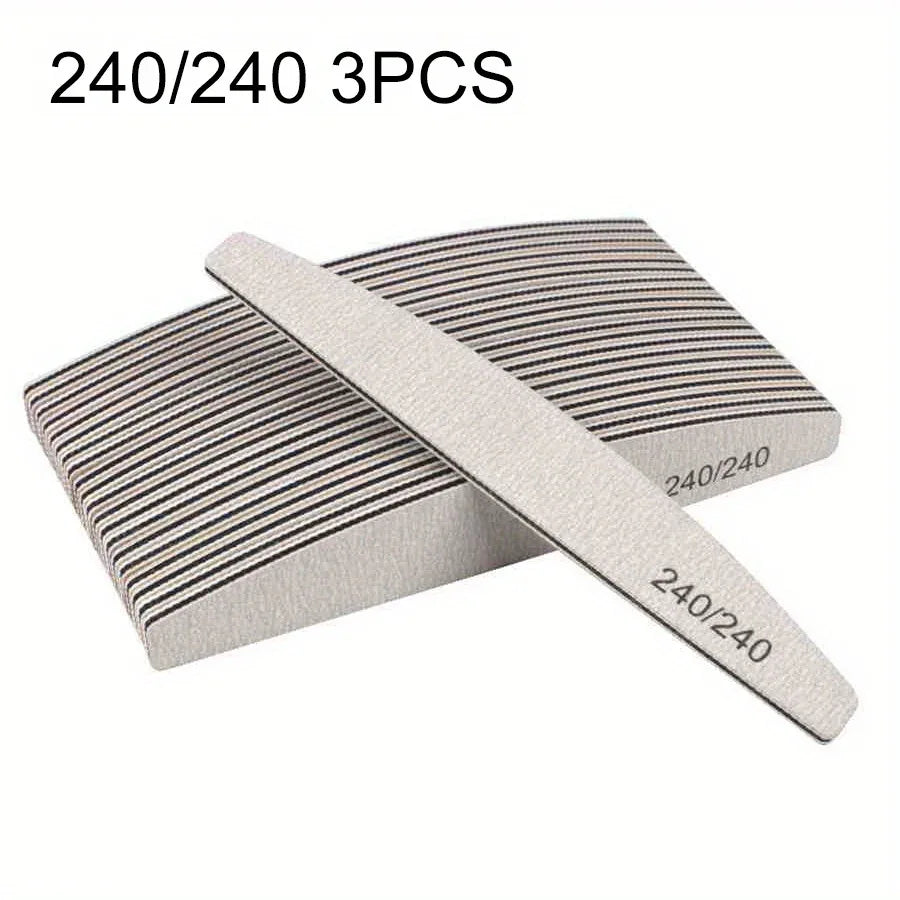 1/3/5/10Pcs Professional Nail File 80/100/150/180/240 Sandpaper Strong Thick Sanding Half Moon Lime nail accessories and Tools