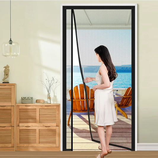 Black Magnetic Door Screen – Side-Opening Mosquito Net Curtain