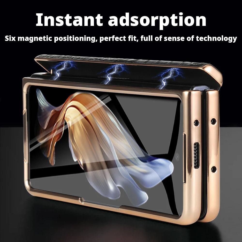 Samsung Galaxy Z Fold 3–7 Genuine Leather Magnetic Case with Kickstand