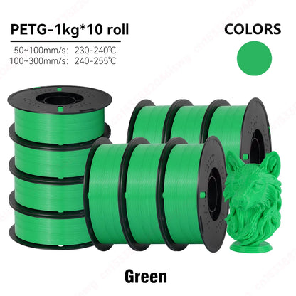 KINGROON 5/10KG PETG 3D Printer Filament 1.75mm +/- 0.03mm 3D Printing Filament Neatly Wound Filament Vacuum Packing Fast Shippi