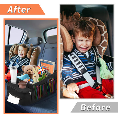 Car Seat Organizer Foldable Backseat Storage Bag with Handle Nonslip Passenger Seat Organizer with 2 Cup Holders for Cars Vans