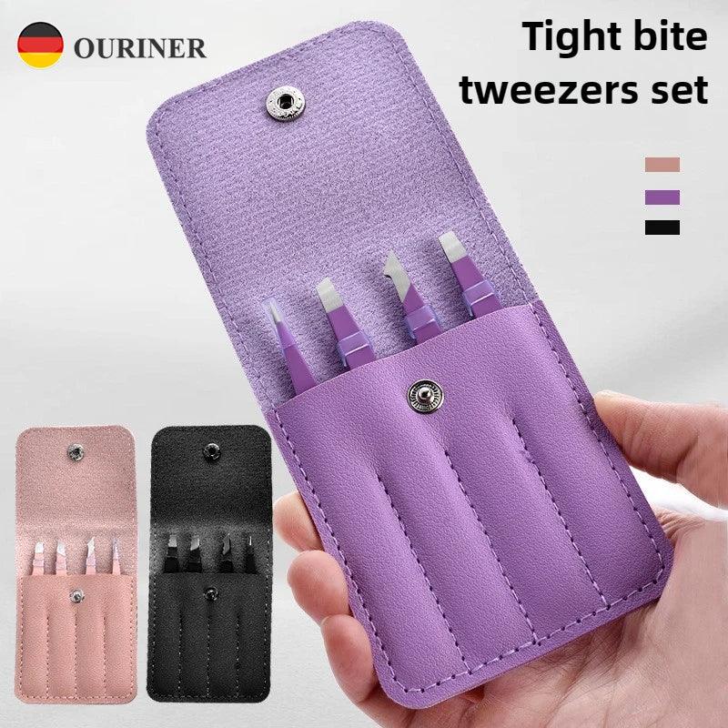 Eyebrow Tweezer 4Pcs Colorful Hair Beauty Fine Hairs Puller Stainless Steel Slanted Eye Brow Clips Removal Makeup Tools