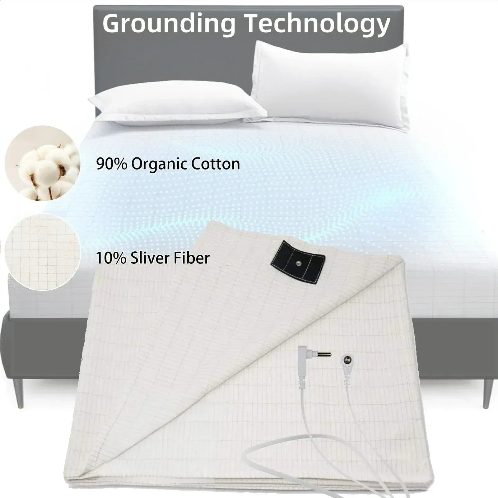 10% Silver Fiber Grounding Sheet – Organic Cotton Flat Bedsheet with Grounding Cord - Urbizia