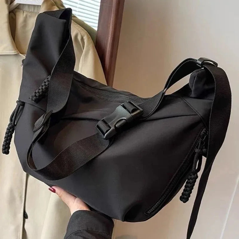 New retro nylon tote bag, stylish large capacity shoulder bag, commuting crossbody bag