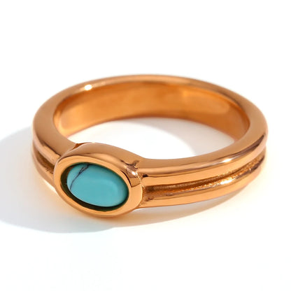 E.B.belle Females Y2K Accessories Natural Stone Lapis Turquoise Pearl Paved Stainless Steel Non Tarnished Rings For Woman