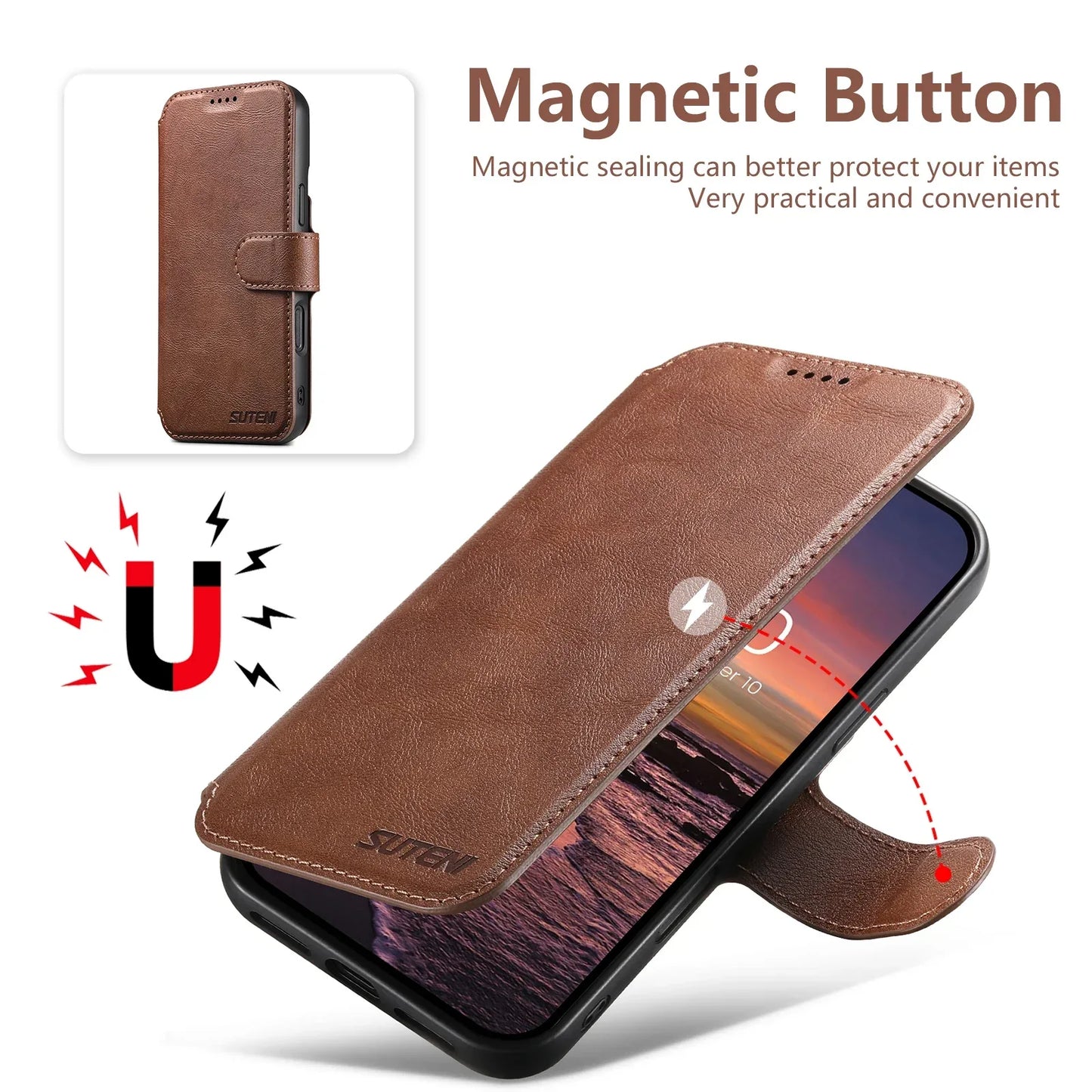 PU Leather Wallet Flip Case with Card Holder for iPhone