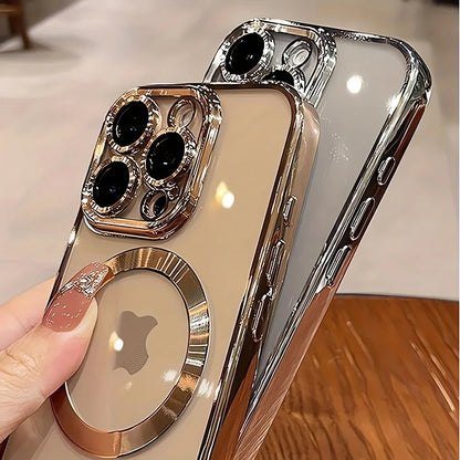 Fashion Electroplated Color Frame Magnetic Phone Case for iPhone 18/17/16/15/14/13/12/11 Pro/Pro Max/Air/Plus | Ultra-Thin & Shockproof with Crystal Clear Back, Built-in Lens Protection & Wireless Charging