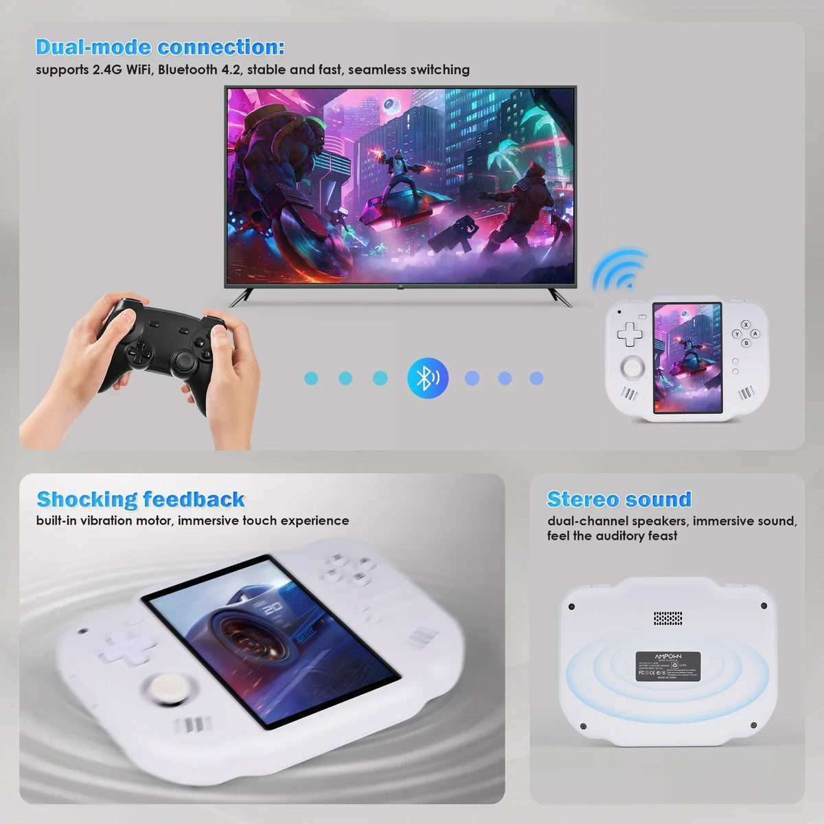 AMPOWN ZERO 40 Handheld Video Game Console 4'' IPS Multi-touch Screen Android A133P Magicx Zero40 Support Vibration Motor WiFi BT