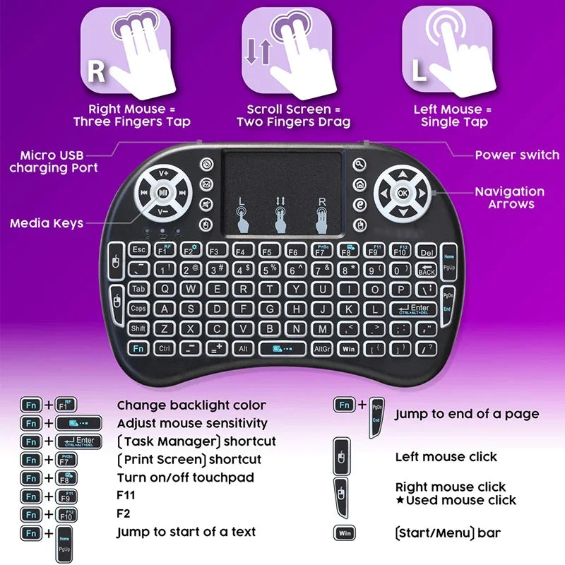 Air Mouse Backlit Mini Wireless Keyboard Azerty Spanish French Portuguese Russian Brazil Language With Touchpad N PC TV Box RGB