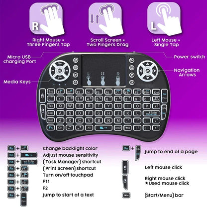Air Mouse Backlit Mini Wireless Keyboard Azerty Spanish French Portuguese Russian Brazil Language With Touchpad N PC TV Box RGB