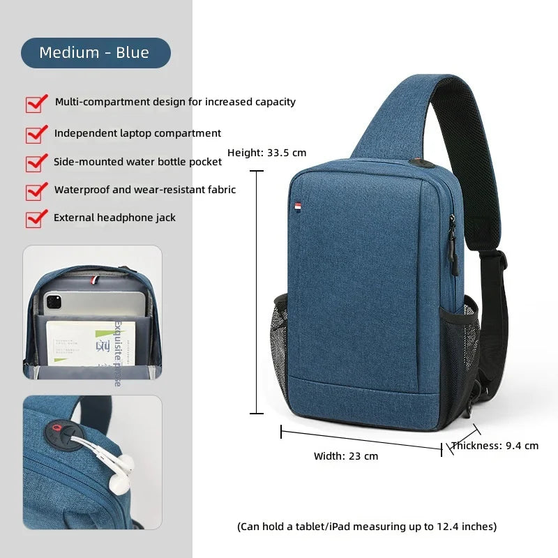Large Capacity iPad Bag for Men with Crossbody Strap Outdoor Sports Headphone Hole Shoulder Tablet Storage Bag Waterproof