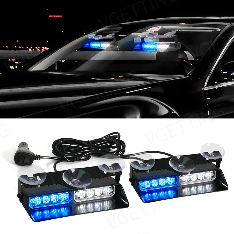 2-in-1 LED Car Strobe Lights For Emergency Flash Warning Lamp Windshield Bar 16 Beads Red Blue Amber White Auto Light Assembly - Urbizia