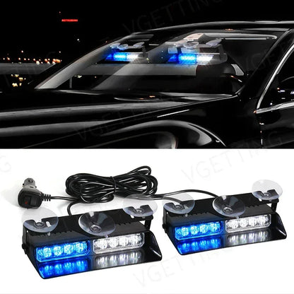 2-in-1 LED Car Strobe Lights For Emergency Flash Warning Lamp Windshield Bar 16 Beads Red Blue Amber White Auto Light Assembly - Urbizia
