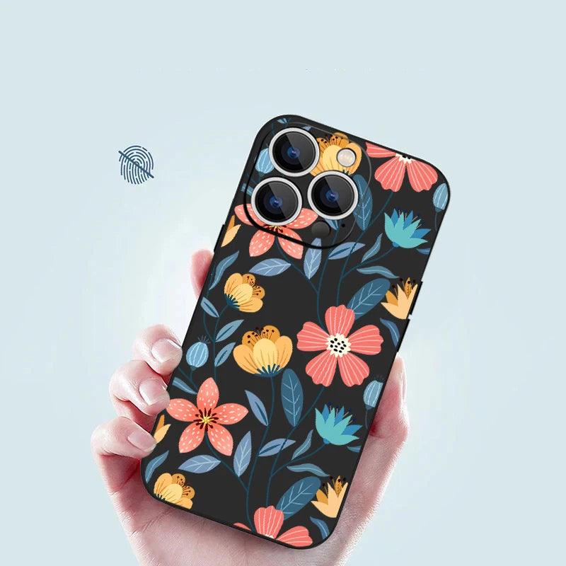 Flowers Soft Silicone Lanyard Case For iPhone 17 16e 15 16 Pro Max 12 13 14 11 Pro Max 17e Shockproof Bumper Strip Phone Cover