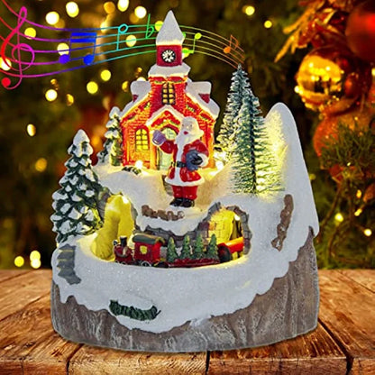 Christmas Village Decoration with Moving Train & Santa Claus – LED Light-Up Musical Holiday Display