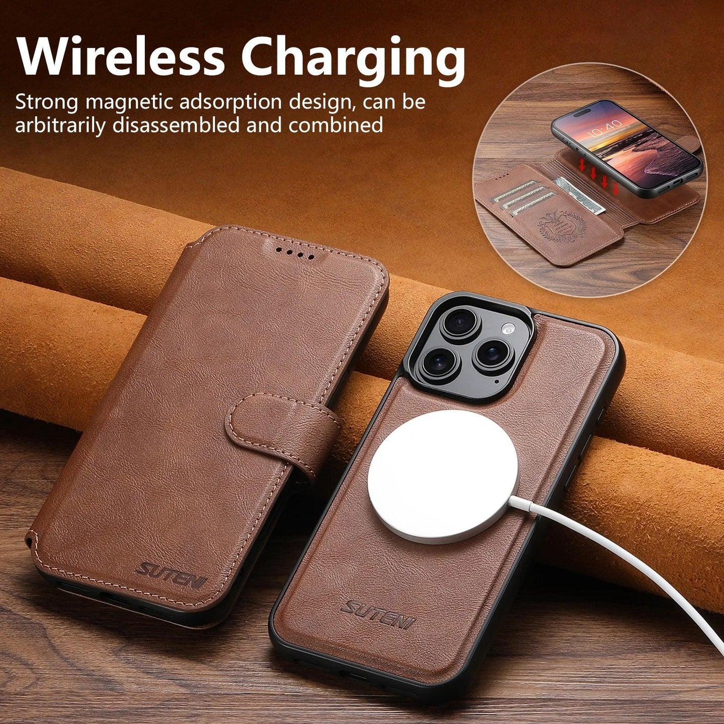 PU Leather Wallet Flip Case with Card Holder for iPhone