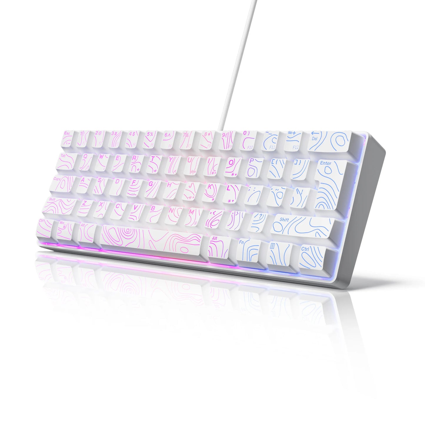 60% Compact Wired Keyboard with RGB Backlight and Membrane Keyswitches. Suitable for Windows tablets, laptops and gamers. White.