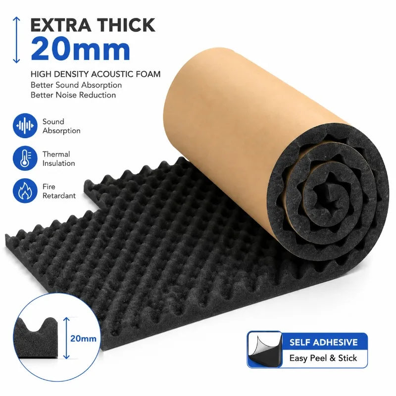 2cm thicker Self Adhesive Acoustic Foam Roll High Density Sound Absorbing Insulation Foam for Car Studio Wall Noise Reduction