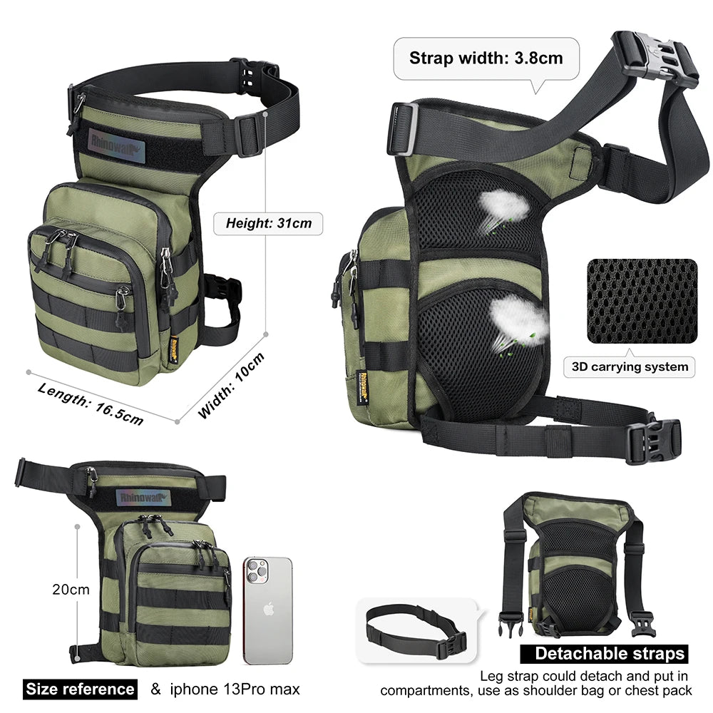 Rhinowalk Motorcycle Waist Bag 3L Leg Bag Thigh Hip Bum Beltleg Fanny Pack Travel Riding Crossbody Multifunctional Shoulder Bag