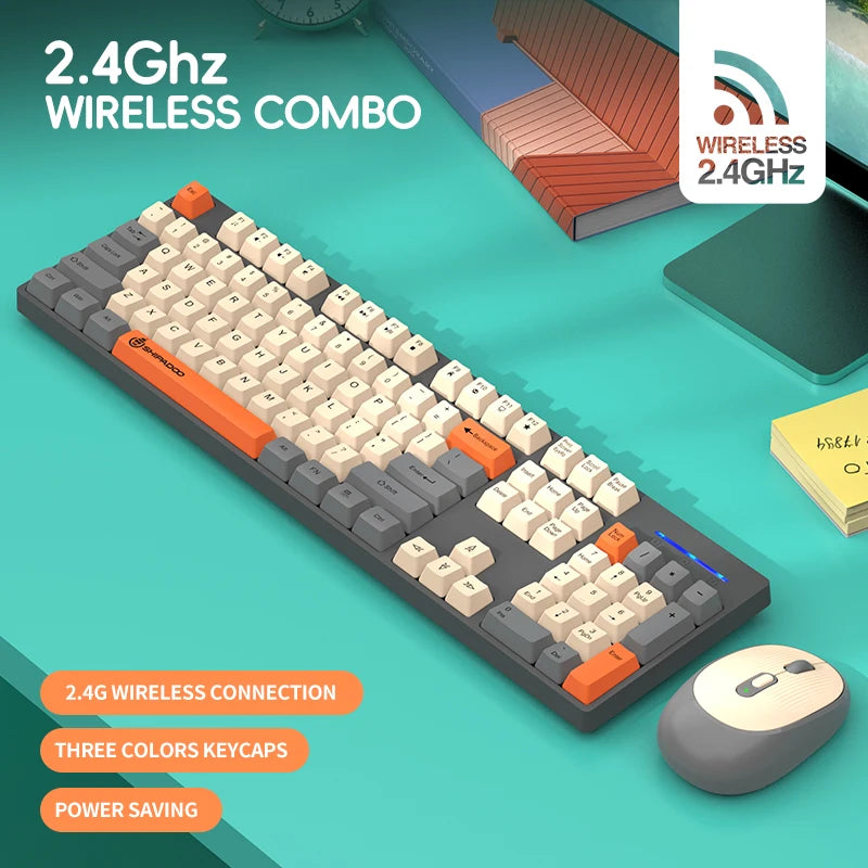 2.4G Wireless Keyboard Mouse Combo for Office Home - Battery Operated, 4 Color Options (Tricolor/Pink Popular) - Stable & Durabl