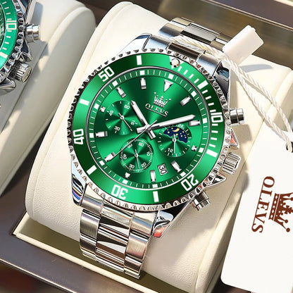 OLEVS 2870 Men's Watch Top Brand Luxury Watch for Men Original Waterproof Stainless Steel Chronograph Moon Phase Date Rota Dial