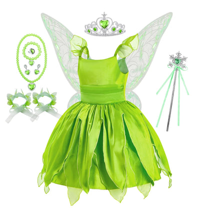 Girls Flower Fairy Dress – Kids Princess Costume with Wings, Halloween & Party Tinkerbell Dress