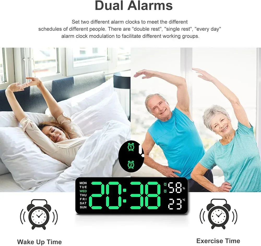 Smart Mute LED Electronic Wall Clock Modern Desk Clock Night Alarm Minimalist Thermometer Air Clock Home Decor For Living Room - Urbizia
