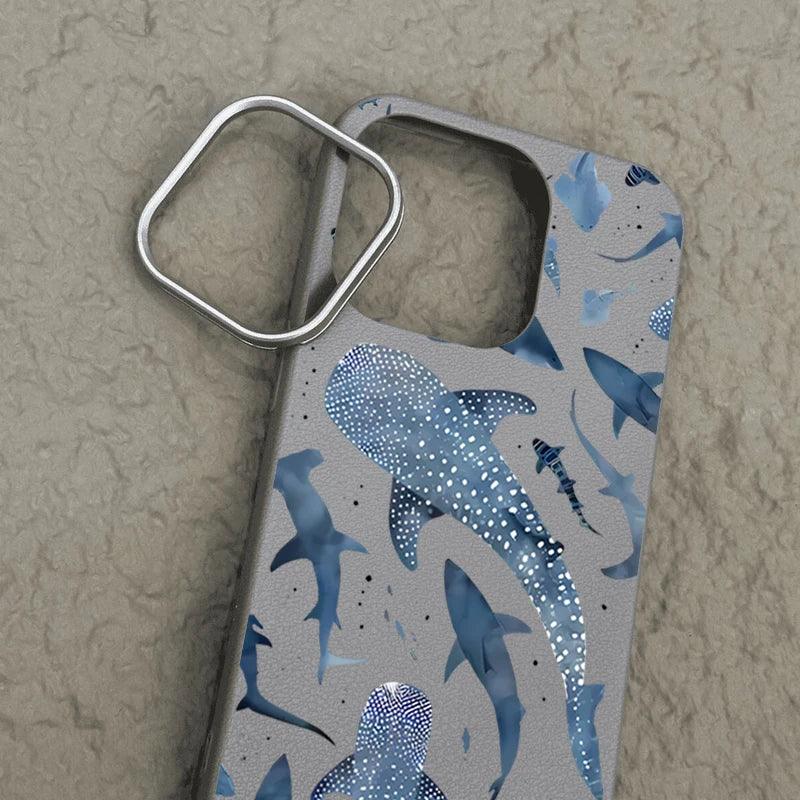 Whale Printed Leather Texture TPU Case for iPhone Series