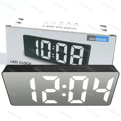 Electronic Alarm Clock Noiseless Design Digital LED Large Display Mirror Electronic Clock Digital Alarm Clock LED Mirror Clocks - Urbizia
