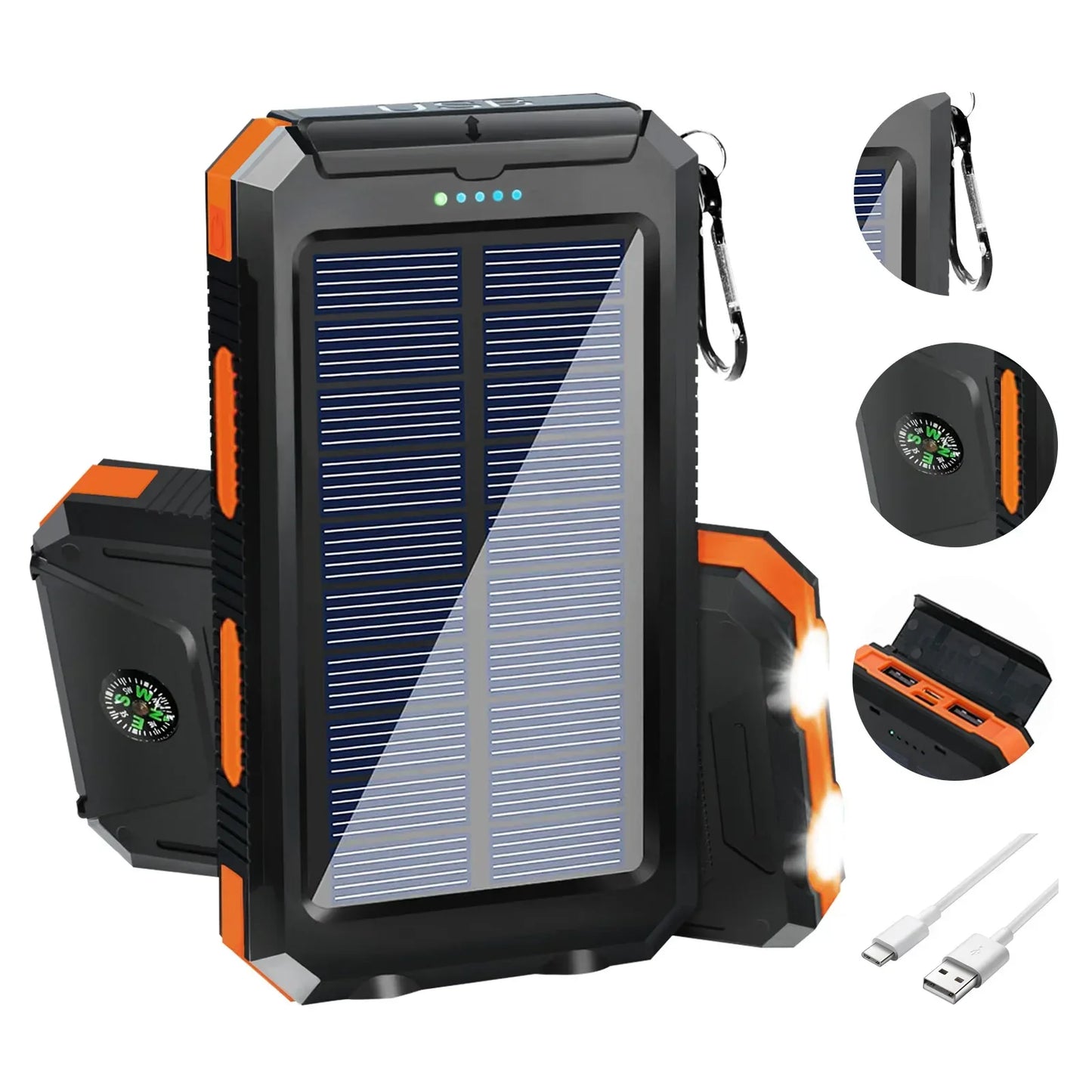 Solar Power Bank 20000mAh Waterproof Portable LED Flashlight