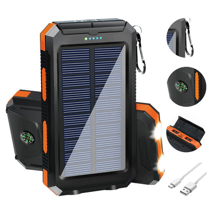 Solar Power Bank 20000mAh Waterproof Portable LED Flashlight