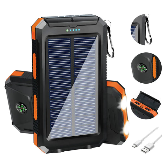 Solar Power Bank 20000mAh Waterproof Portable LED Flashlight