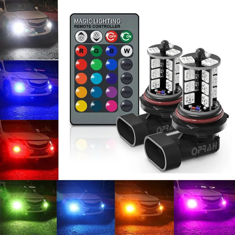 2pcs LED Fog Light H8 H11 H3 H7 5050SMD 9005 Hb3 H27 880 881 RGB Colorful 5050 H1 Bulbs Car Front Fog Lights Remote 12V White
