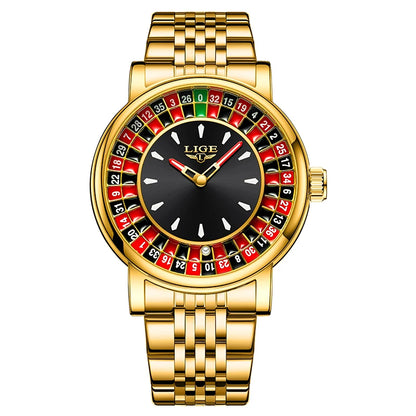 LIGE Fashion Men Watch Rotating Dial Las Vegas Roulette Desktop Theme Watch Men Waterproof Luminous Clock Watches Creative Clock