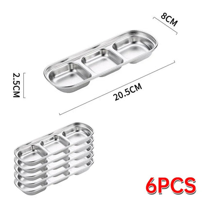 Outdoor Camping Stainless Steel Sauce Plate, Divided Sauce Dip Bowl,1/2/3 Ketchup Sauce Bowl, Picnic Barbecue Sauce Tray