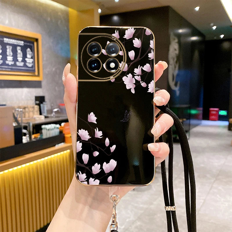 11R Pink plum Luxury Plating Phone Case For Oneplus 11R 11 12 11Pro 9R 9RT 9 10Pro 10T 8T 9Pro 10R Ace Pro 3 2V 3V 2 2Pro Cover