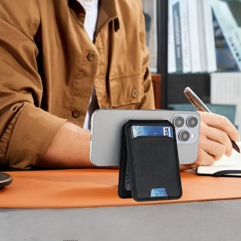 Magnetic Card Holder PU Leather Phone Case with Wallet Stand Credit Card Pocket for Magsafe Apple Phone Samsung Galaxy Devices