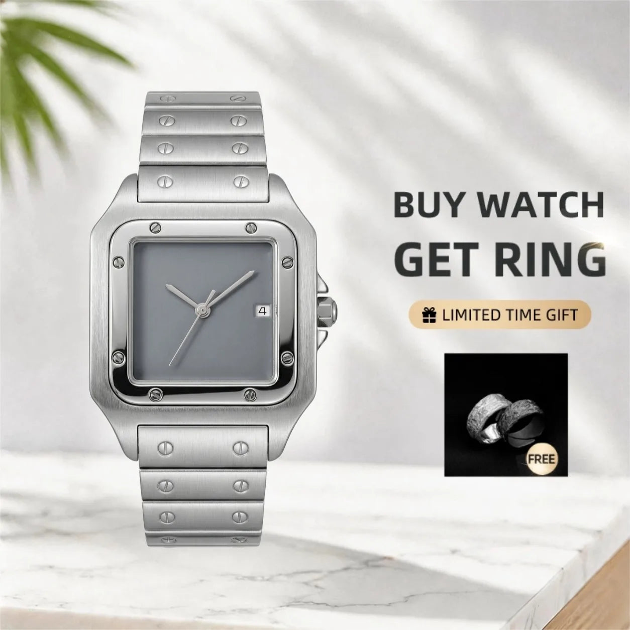 CILOA Silver Square Watch Men's Simple High Quality Light Luxury Gift Fashion Waterproof Compact Quartz Watch