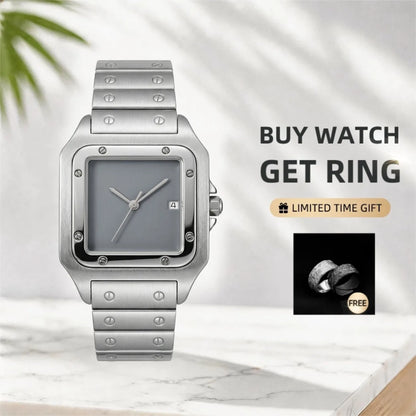 CILOA Silver Square Watch Men's Simple High Quality Light Luxury Gift Fashion Waterproof Compact Quartz Watch