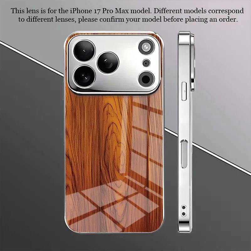 iPhone Wood Texture Tempered Glass Electroplate Case