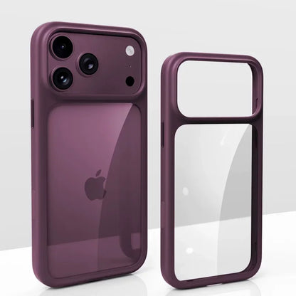 Luxury Burgundy Clear Phone Case For iPhone 17 18 Pro Max 17 18Pro Metal Buttons Skin Feel AI Touch Shockproof Protective Cover