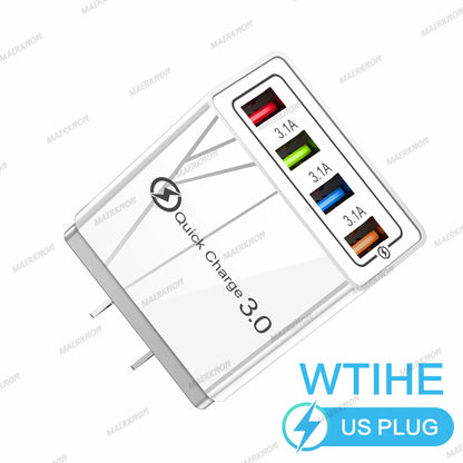 3A USB Charger 4 Ports USB Quick Charge 3.0 EU US Plug For iPhone Samsung Xiaomi Poco Fast Charging Mobile Phone Charger Adapter
