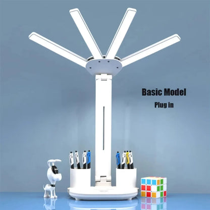 3 Color LED Table Lamp with Fan And Clock Four Headed Folding USB Charging Multifunction Desk Lamp for Reading Night Light - Urbizia