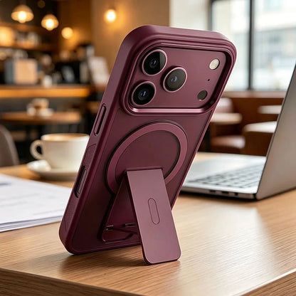 Fashion Invisible Stand Matte Magnetic Phone Case For Iphone 18 17 16 15 14 13Pro Max Anti-Slip Armored Solid Color Camera Cover