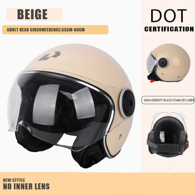 DOT Certified Vintage Open Helmet Motorcycle Open Face Helmet Retro 3/4 Helmet Cruise Casco Casque Moto Men Women