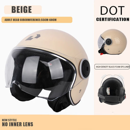DOT Certified Vintage Open Helmet Motorcycle Open Face Helmet Retro 3/4 Helmet Cruise Casco Casque Moto Men Women