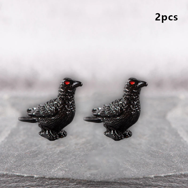 Miniature Halloween Resin Figurines – 3D Horror Raven, Tombstone, Ghost & Skull Ornaments