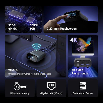 GL.iNet Comet Pro (GL-RM10) Remote KVM Over Wi-Fi, Dual Band Wi-Fi 6, 4K 30FPS Passthrough, Touchscreen, 32GB eMMC,Tailscale Support Remote Access Control and ATX/fingerbot for Disaster Recovery, Home Office