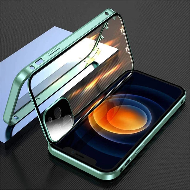 360°Full Protection Metal Magnetic Double-Sided Glass Lock Buckle Phone Case For iPhone 16 Pro Max 14 12 13 11 15 Pro Max Cover